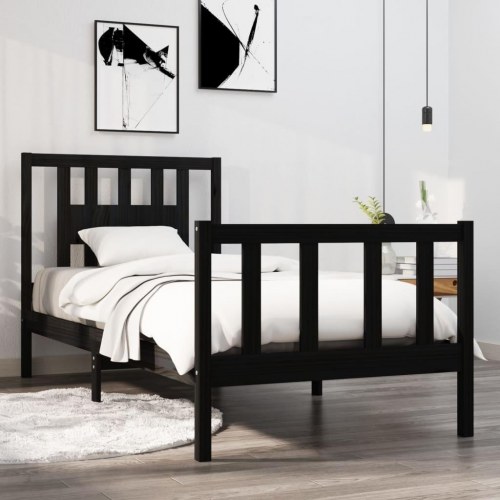 Sengeramme 75 x 190 cm Small Single i massivt fyrretræ - sort