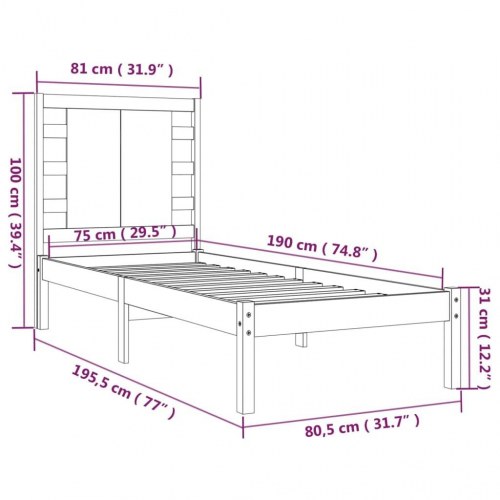 Sengeramme 75x190 cm Small Single massivt træ hvid