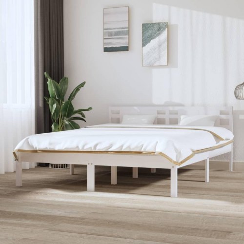 Sengeramme 150x200 cm King Size massivt fyrretræ hvid