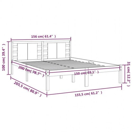 Sengeramme 150x200 cm King Size massivt fyrretræ hvid
