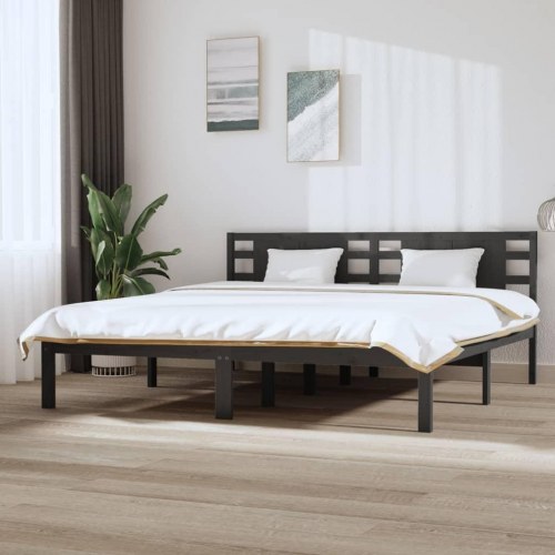 Sengeramme 200 x 200 cm i massivt fyrretræ - grå
