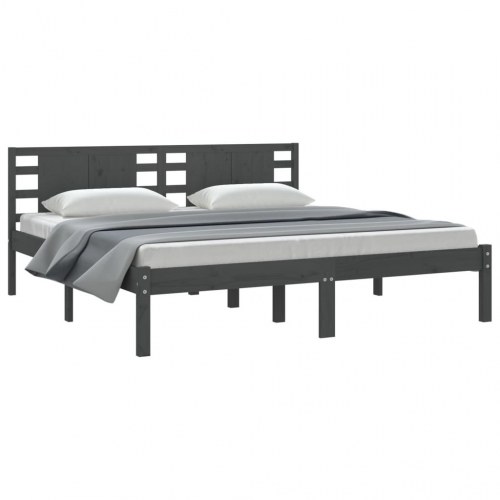 Sengeramme 200 x 200 cm i massivt fyrretræ - grå