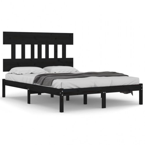 Sengeramme 140 x 190 cm i massivt fyrretræ - sort