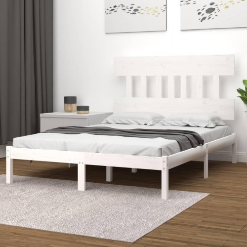 Sengeramme 200x200 cm i massivt fyrretræ - hvid
