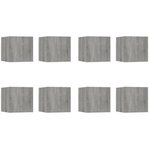 Væghængtee tv-skab 8 stk. 30,5x30x30 cm grå og sonoma-eg