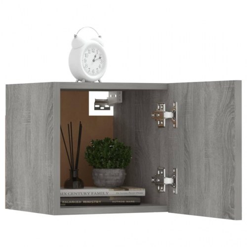 Væghængtee tv-skab 8 stk. 30,5x30x30 cm grå og sonoma-eg