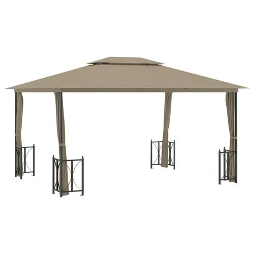 Pavillon med sidevægge og dobbelttag 3x4 m gråbrun