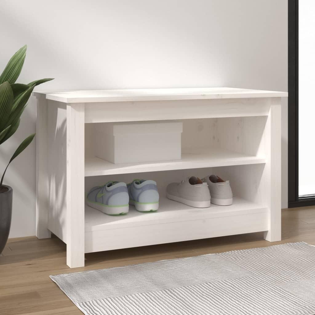 Skobænk 70x38x45,5 cm massivt fyrretræ hvid
