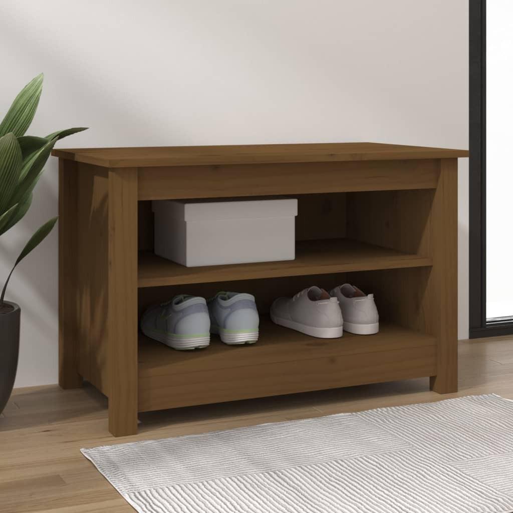 Skobænk 70x38x45,5 cm massivt fyrretræ gyldenbrun