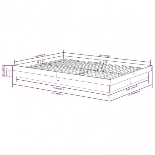 Sengeramme 135x190 cm - double i massivt fyrretræ, sort