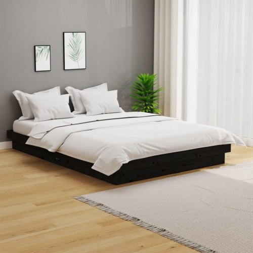 Sengeramme 140 x 190 cm i massivt fyrretræ - sort