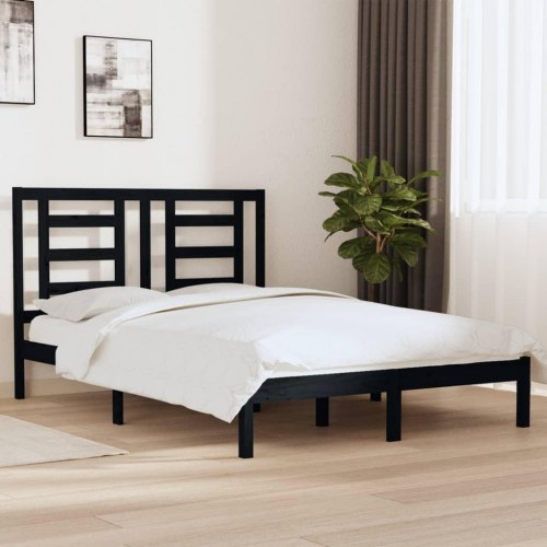 Sengeramme 135x190 cm Double massivt fyrretræ sort