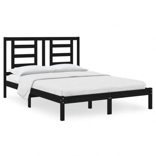 Sengeramme 135x190 cm Double massivt fyrretræ sort