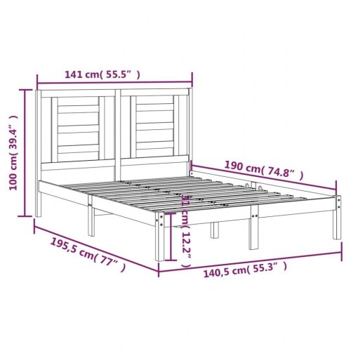 Sengeramme 135x190 cm Double massivt fyrretræ sort