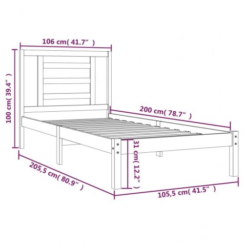 Sengeramme uden madras 100x200 cm massivt fyrretræ hvid