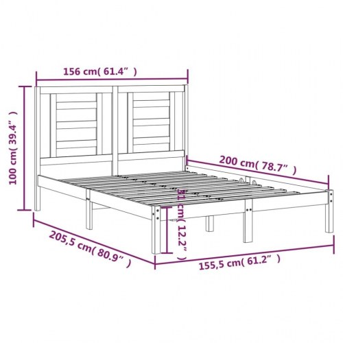 Sengeramme 150x200 cm King Size massivt fyrretræ grå