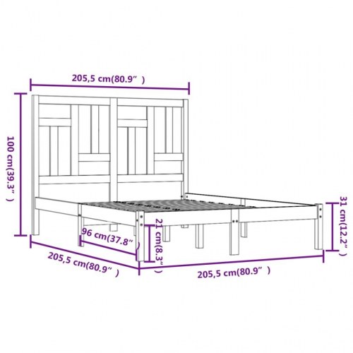 Sengeramme uden madras 200x200 cm massivt fyrretræ hvid
