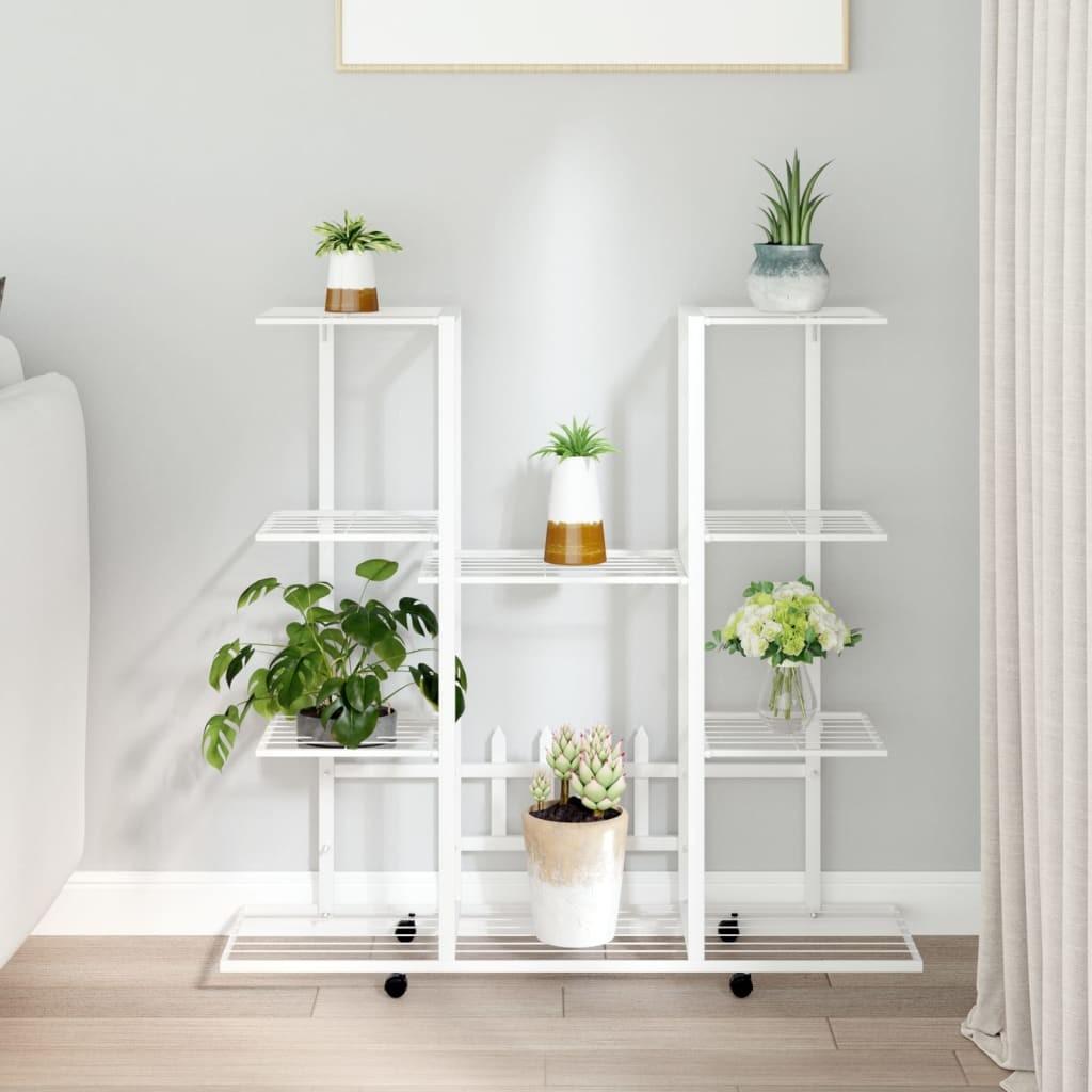 Blomsterstativ med hjul 94,5x24,5x91,5 cm jern hvid