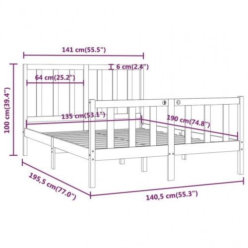 Sengeramme 135x190 cm Double massivt fyrretræ sort