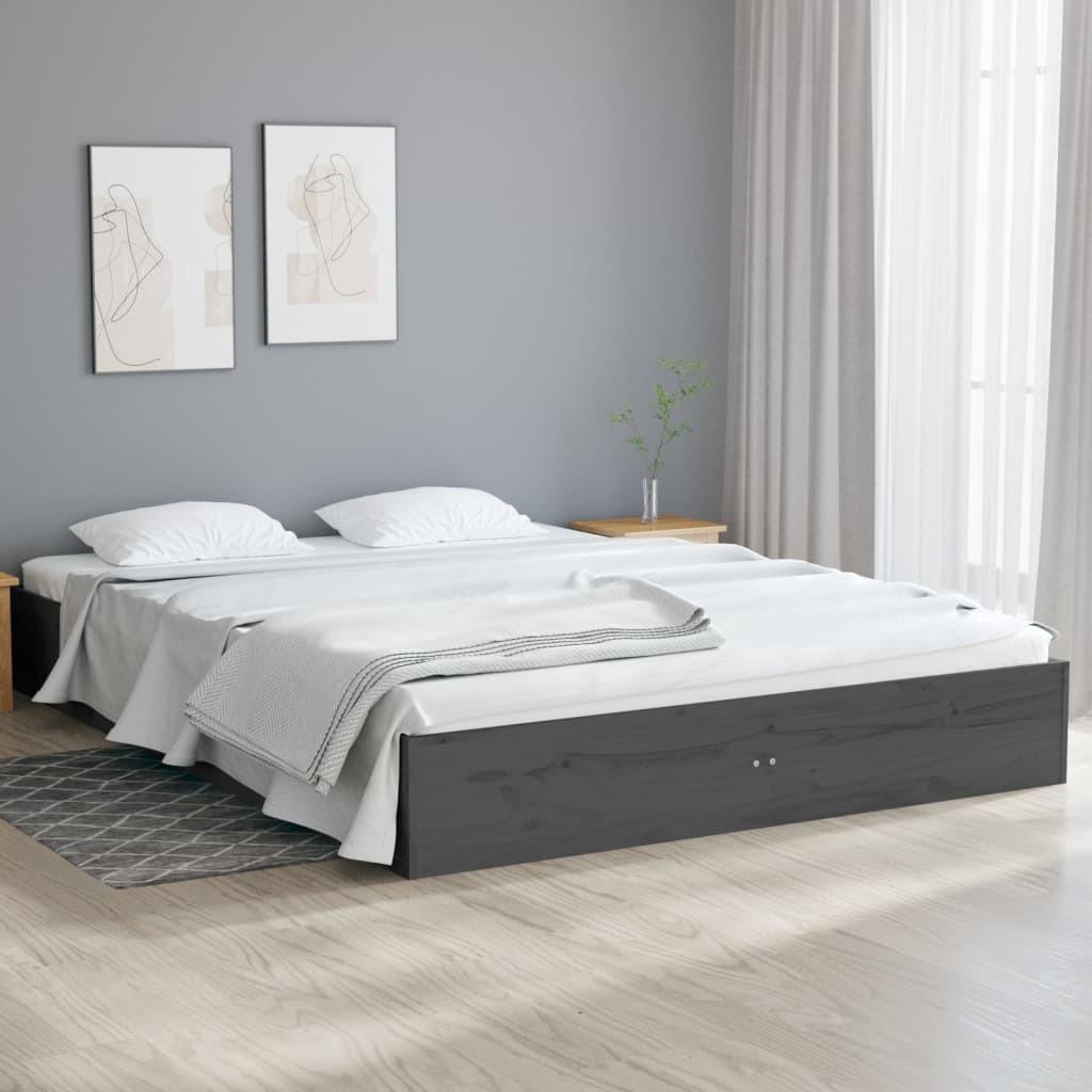 Sengeramme 135x190 cm Double massivt fyrretræ grå