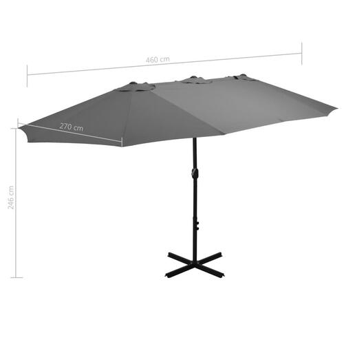 Udendørs parasol med aluminiumsstang 460 x 270 cm antracitgrå