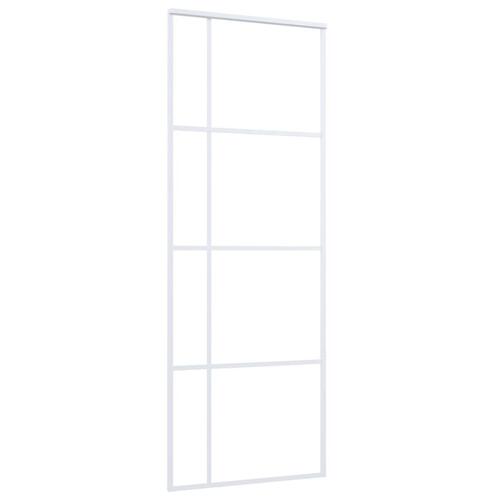 Skydedør 76x205 cm hærdet matteret glas og aluminium hvid