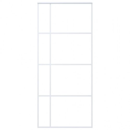 Skydedør 90x205 cm hærdet glas og aluminium hvid