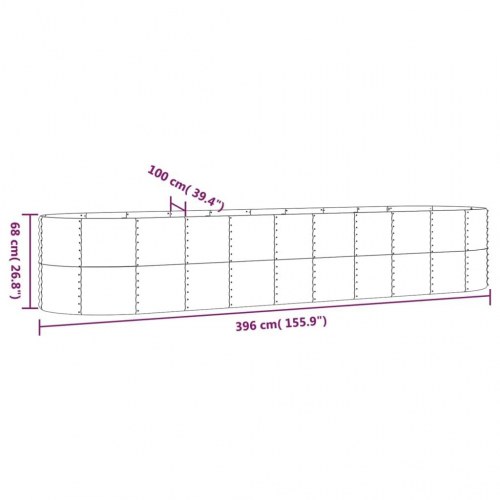 Plantekasse/højbed 396 × 100 × 68 cm - galvaniseret stål, grå
