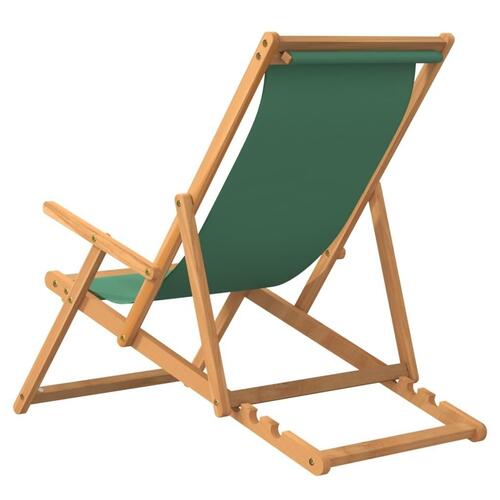Foldbar strandstol massivt teaktræ grøn