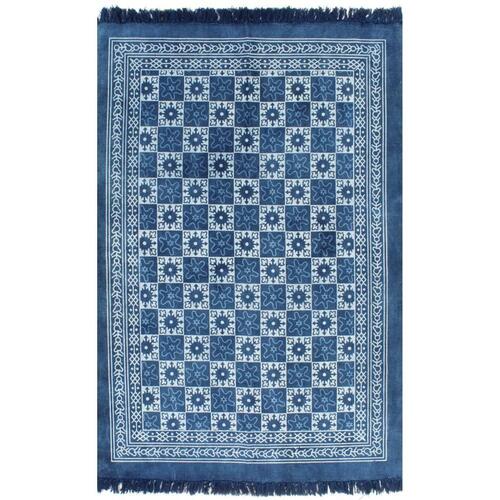 Kilim-tæppe med mønster bomuld 120 x 180 cm blå