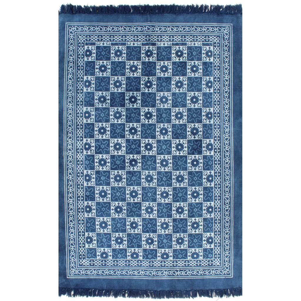 Kilim-tæppe med mønster bomuld 120 x 180 cm blå