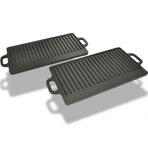 Vendbar grillpande i støbejern 2 stk. 38x23 cm