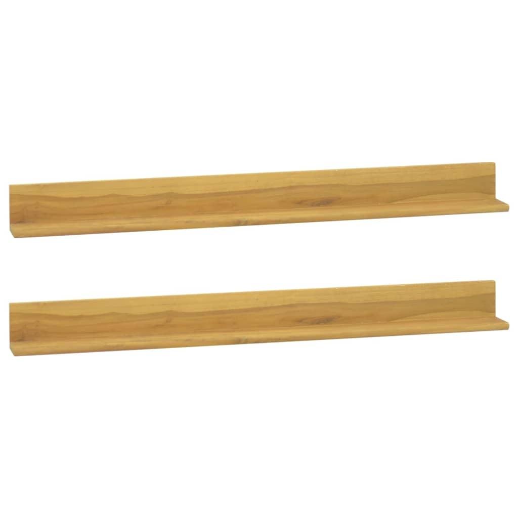 Væghylder 2 stk. 110x10x10 cm massivt teaktræ