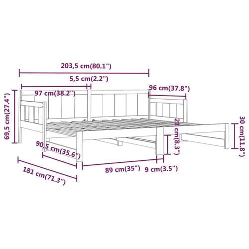 Daybed med udtræk 2x(90x200) cm massivt fyrretræ hvid