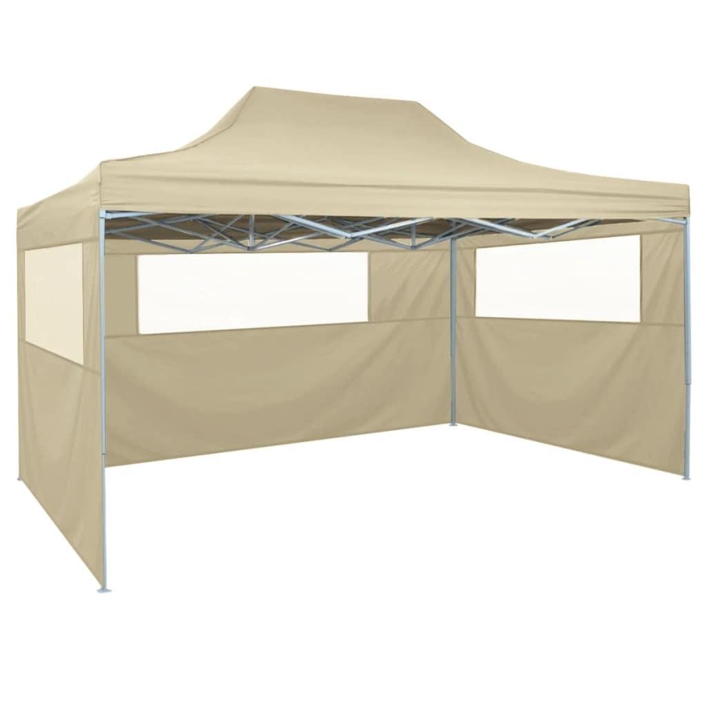 Foldbart telt med 3 vægge 3 x 4,5 m cremefarvet