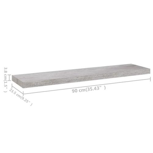 Svævehylder 2 stk. 90x23,5x3,8 cm MDF betongrå