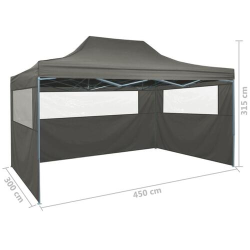 Foldbart telt med 3 sidevægge 3 x 4,5 m antracitgrå