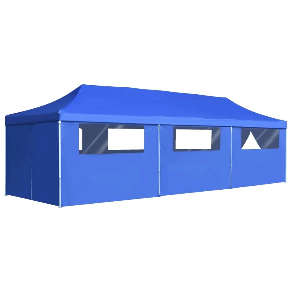 Foldbart pop up-festtelt med 8 sidevægge 3 x 9 m blå