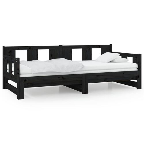 Daybed med udtræk 2x(90x200) cm massivt fyrretræ sort