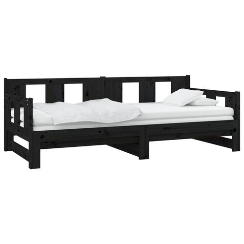 Daybed med udtræk 2x(90x200) cm massivt fyrretræ sort