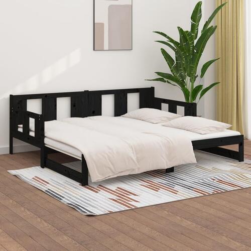 Daybed med udtræk 2x(90x200) cm massivt fyrretræ sort