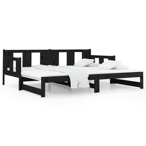 Daybed med udtræk 2x(90x200) cm massivt fyrretræ sort