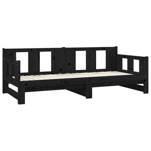 Daybed med udtræk 2x(90x200) cm massivt fyrretræ sort