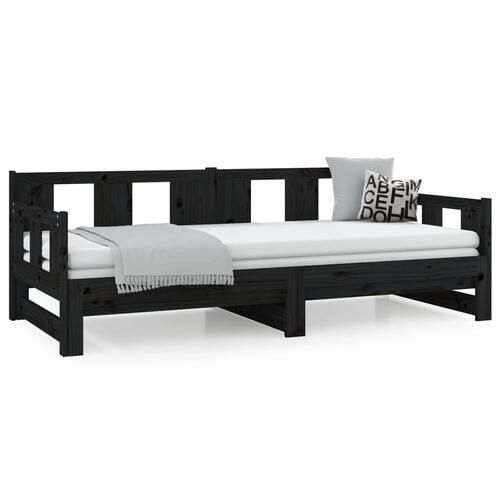 Daybed med udtræk 2x(90x190) cm massivt fyrretræ sort