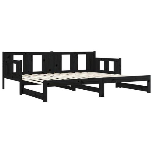 Daybed med udtræk 2x(90x190) cm massivt fyrretræ sort