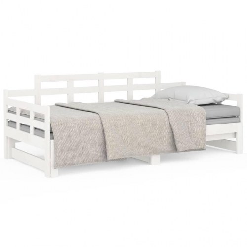 Daybed med udtræk 80 x 200 cm i massivt fyrretræ - hvid