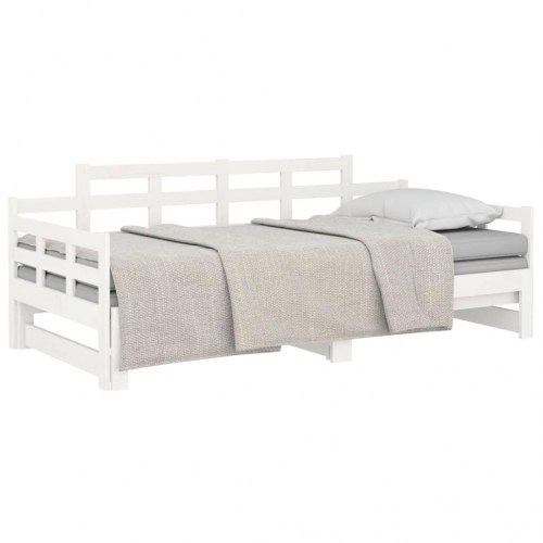 Daybed med udtræk 80 x 200 cm i massivt fyrretræ - hvid
