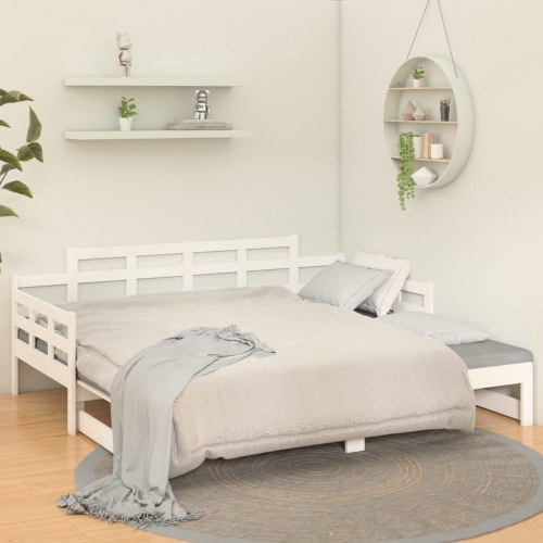 Daybed med udtræk 80 x 200 cm i massivt fyrretræ - hvid