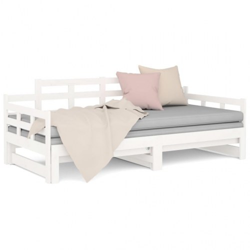 Daybed med udtræk 80 x 200 cm i massivt fyrretræ - hvid