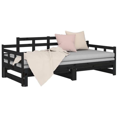 Daybed med udtræk 2x(80x200) cm massivt fyrretræ sort